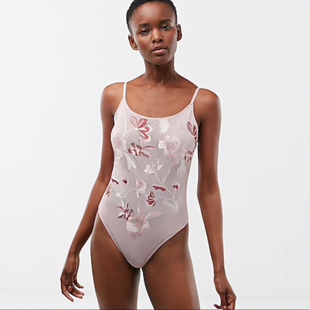 NWT Express Floral Embroidered Sheer Bodysuit